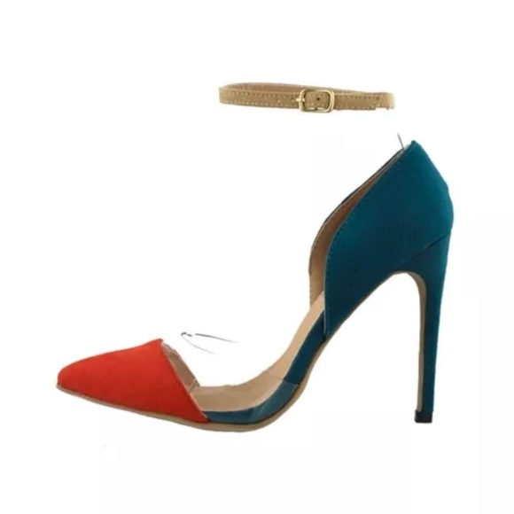 Orange/Teal/Clear/Tan High Heel D’Orsay Pump - Picture 2 of 2